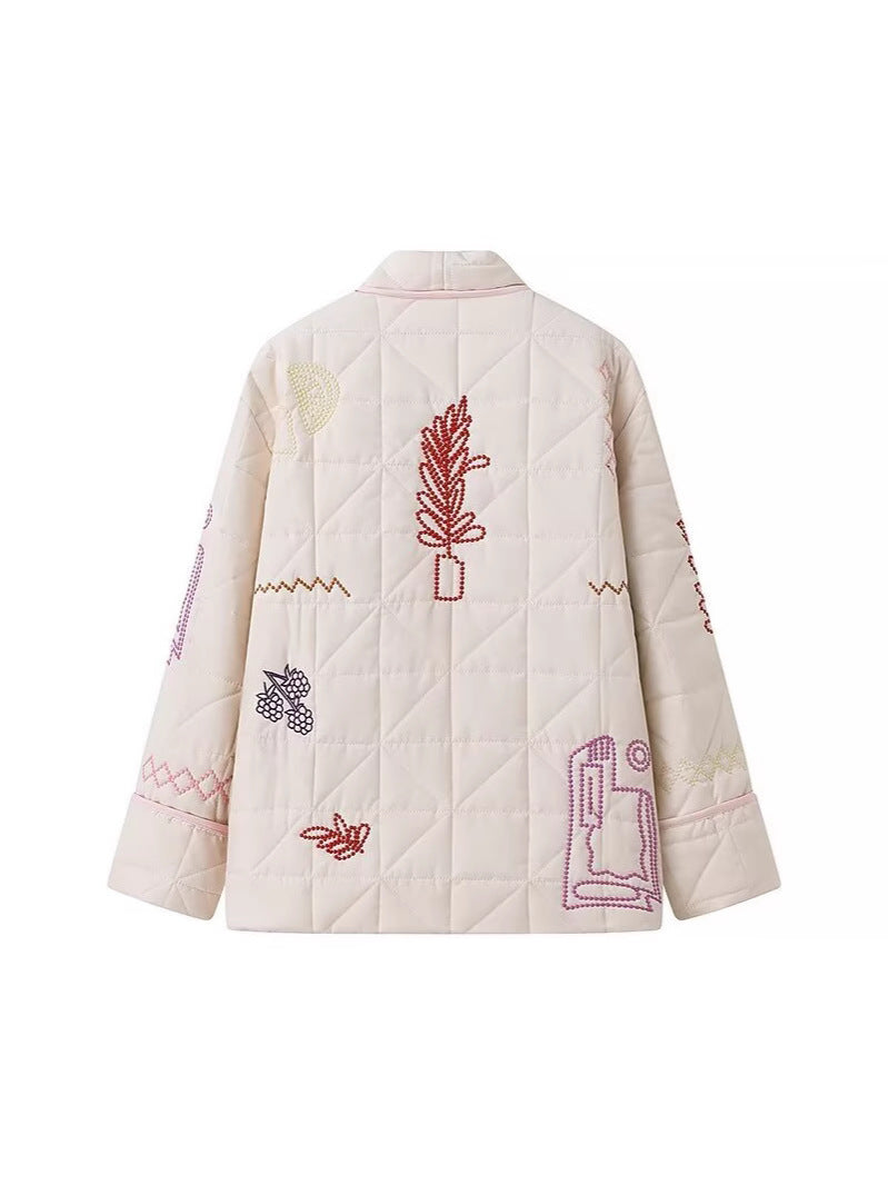 Ladies down jacket with creative embroidery design Lune London