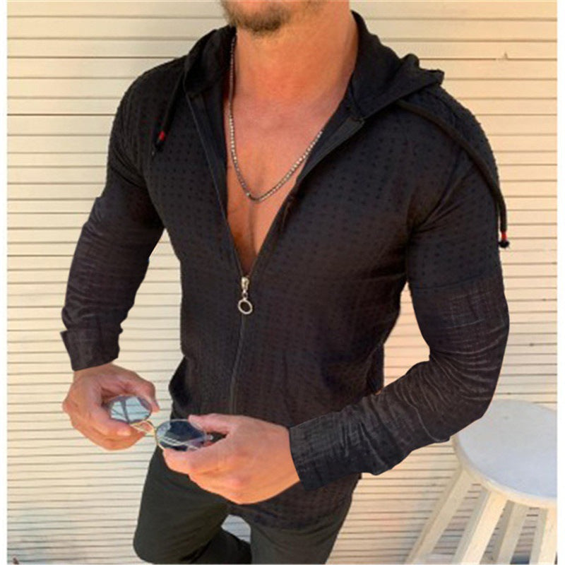 Men's Sporty Long Sleeve Jacket with Innovative Texture Pattern and Practical Zipper Amarae
