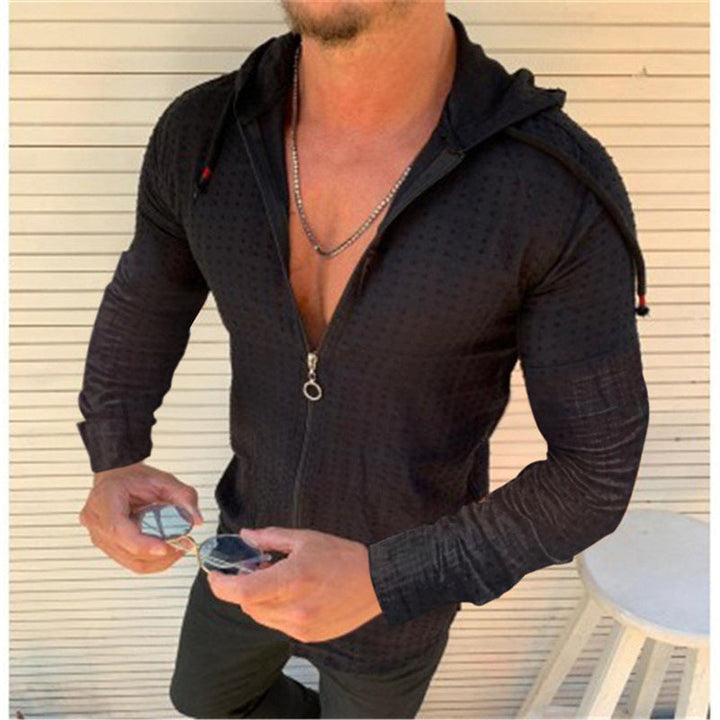 Men's Sporty Long Sleeve Jacket with Innovative Texture Pattern and Practical Zipper Amarae