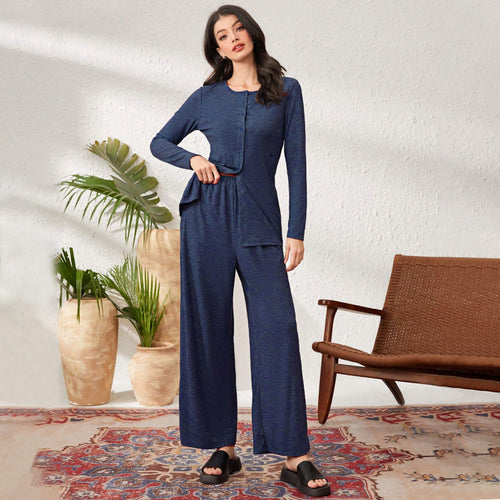 Costume de détente confortable pour femmes avec veste à manches longues et pantalon ample Chic & Stil