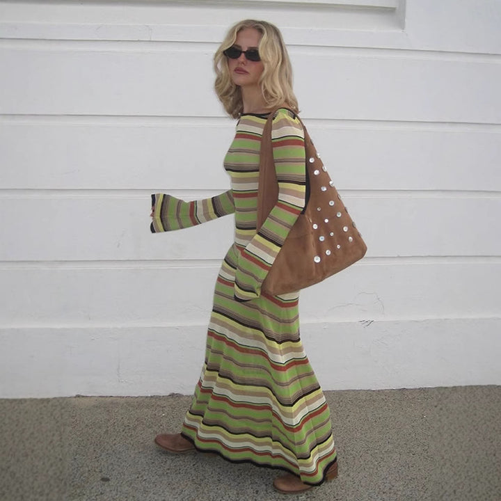 Maxi dress for women with a unique striped pattern and wide sleeves Lune London