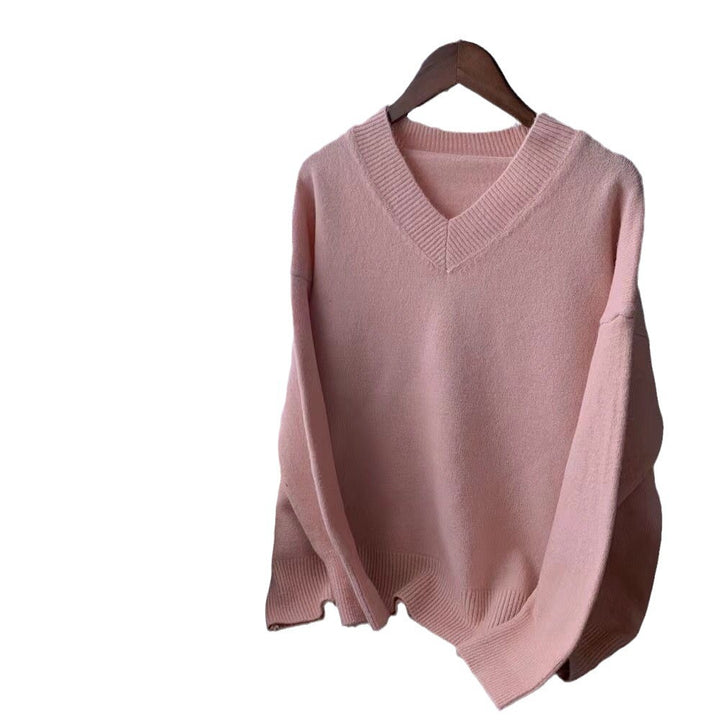 Pull en maille épaisse pour femme avec un décolleté en V, une coupe décontractée et des manches surdimensionnées Chic & Stil