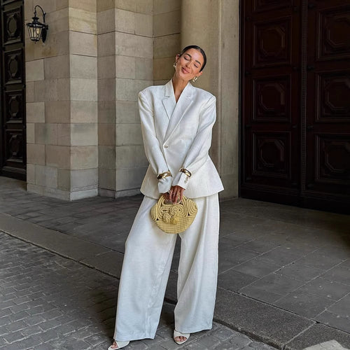 Women Oversized Linen Blazer with Structured Shoulder and Tailored Hem Amarae