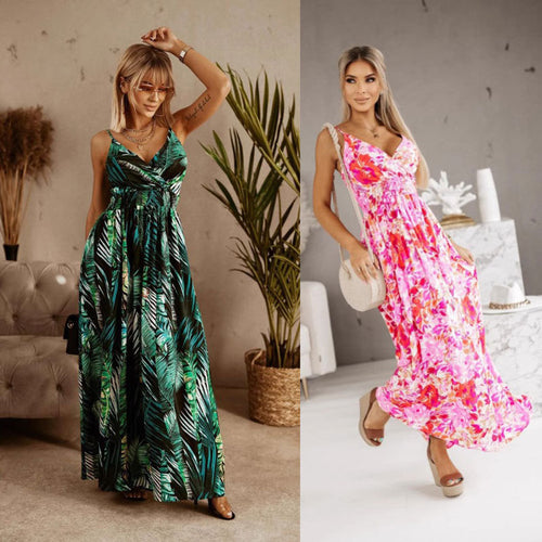 Chic and Stylish Tropical Leaf Print Maxi Dress for Women