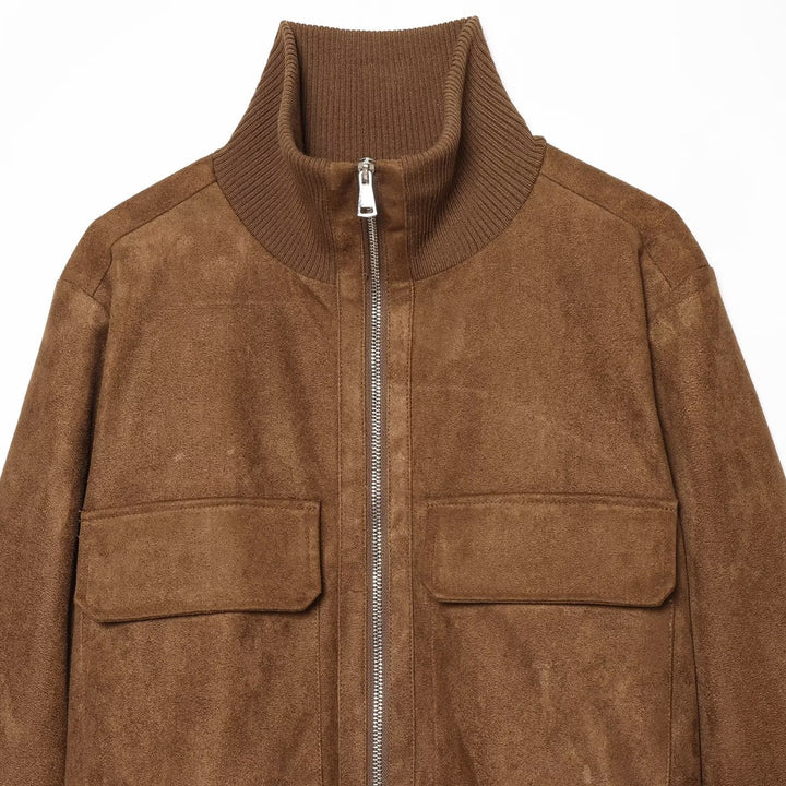 Women's suede look bomber jacket with ribbed collar and patch pockets Amarae