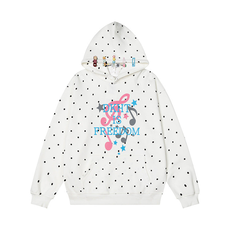 Women's hoodie with polka dot, musical note print and kangaroo pocket Amarae