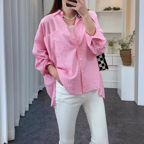 Chemise Blouse Oversized Décontractée Femme avec Poche Poitrine et Structure Subtile Chic & Stil