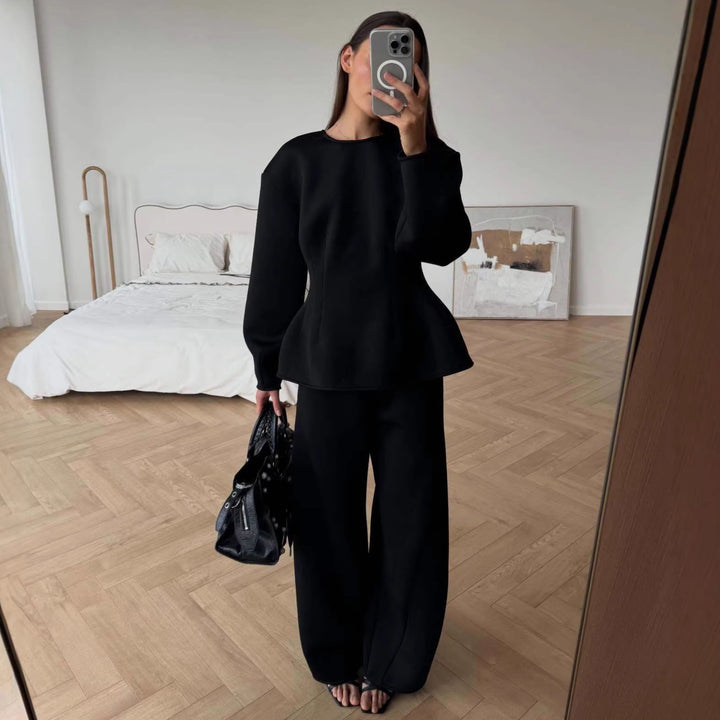 Women's Two-Piece Lounge Set with Tailored Peplum Top and Wide Pants Amarae