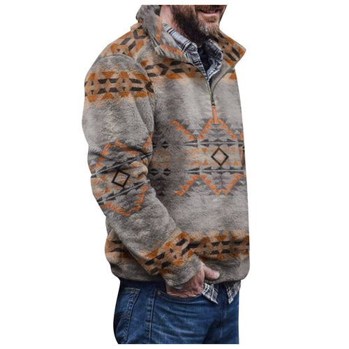 Men's sweater jacket with a colorful geometric design and a practical chest pocket Amarae