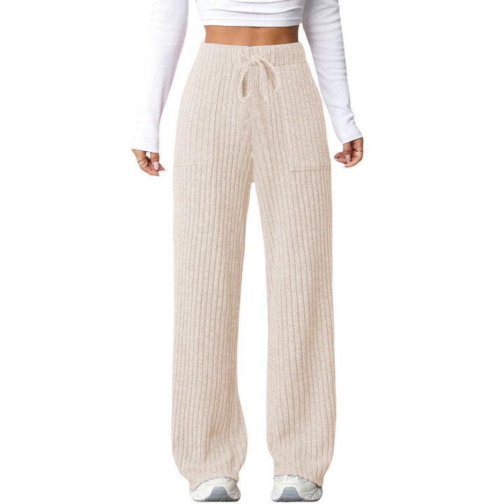 Ladies Wide Ribbed Lounge Pants with Drawstring and Patch Pockets Amarae