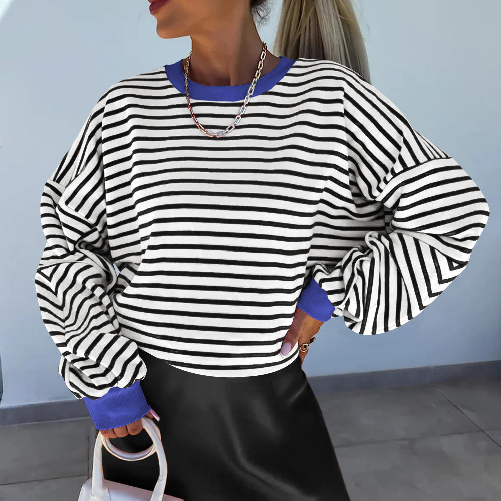 Women's casual striped sweatshirt with boxy cut and contrasting finishes Amarae
