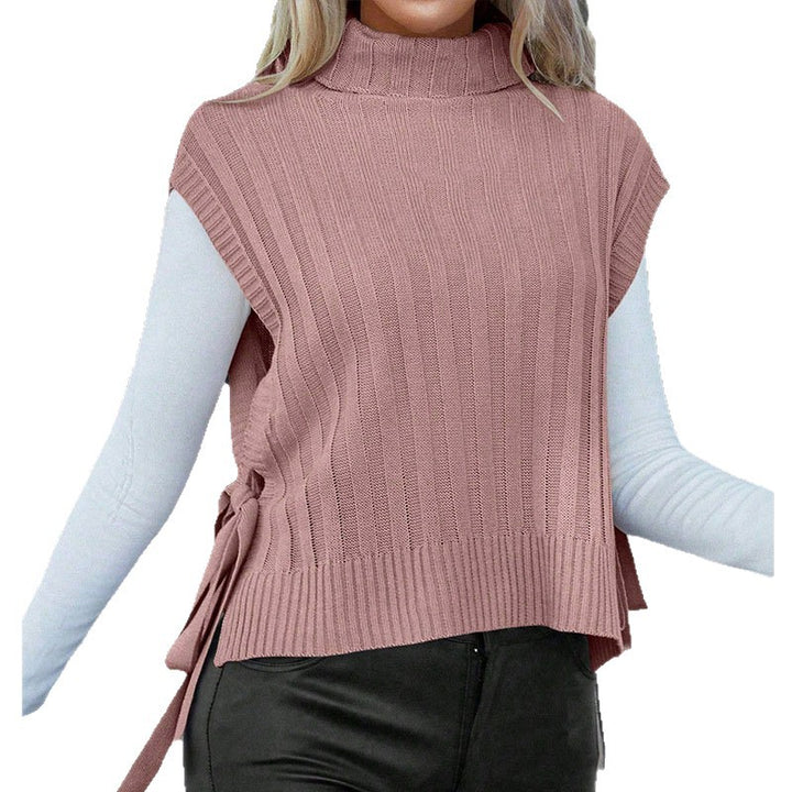T-shirt en maille à manches courtes pour femmes avec col roulé et détails en nœud Chic & Stil