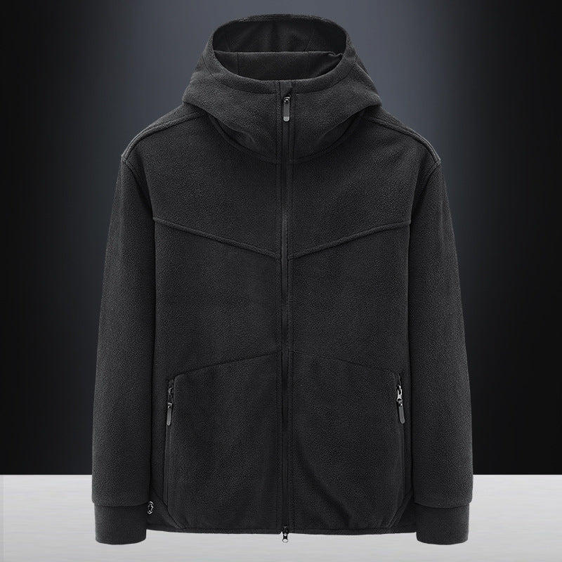 Fleece jacket for men with practical pockets and adjustable hood Lune London