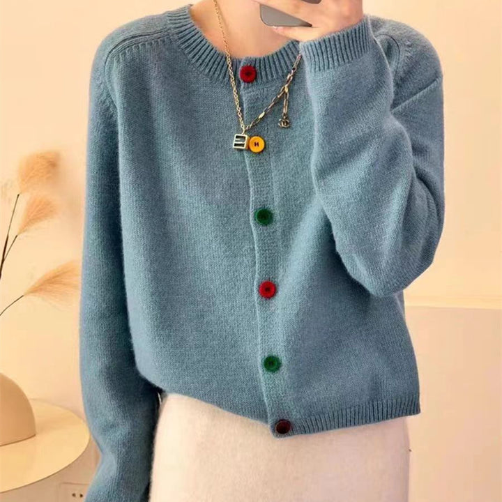Ladies playful knitted vest with colorful button details Lune London