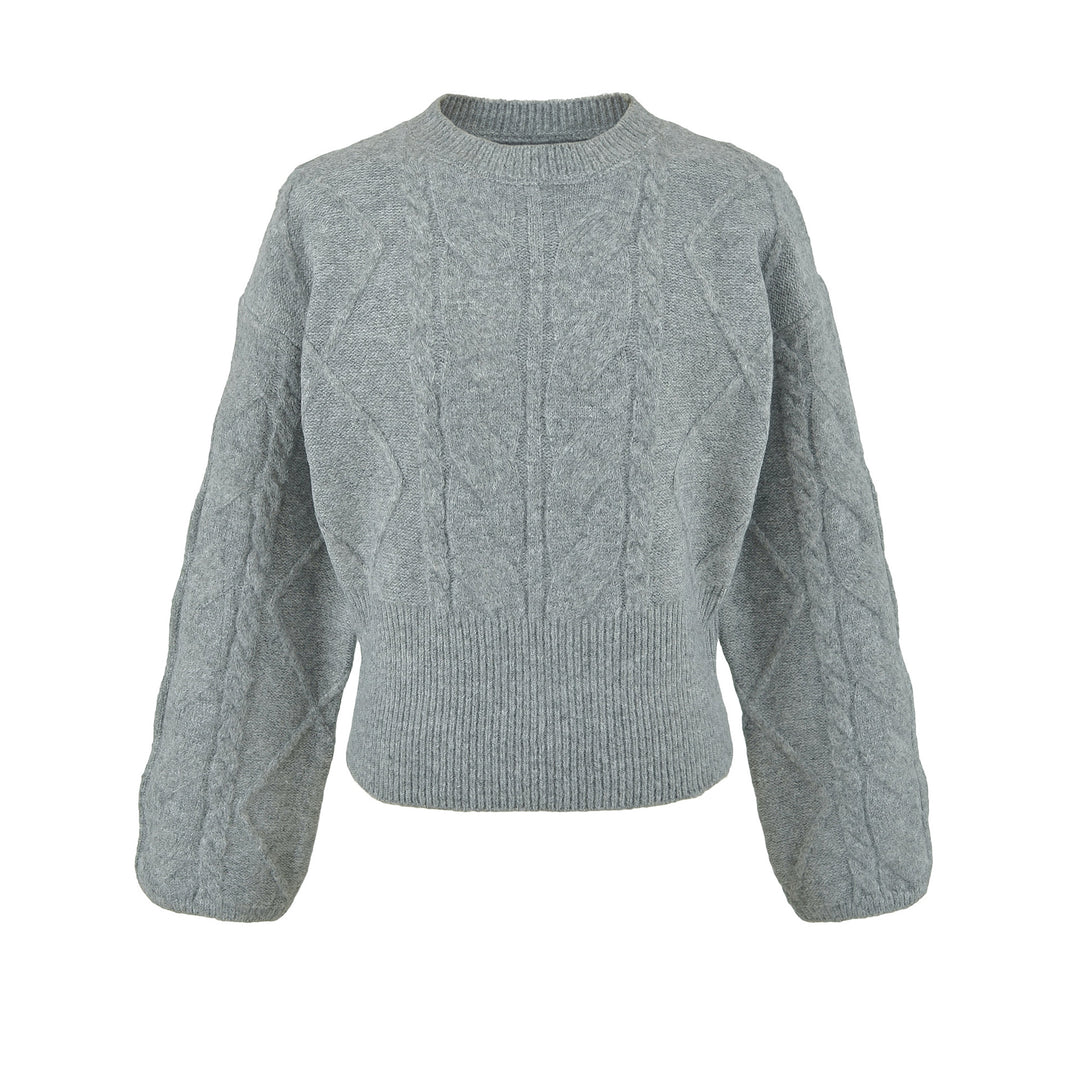 Women's Short Cable Knit Sweater with Fitted Ribbed Cuffs Amarae