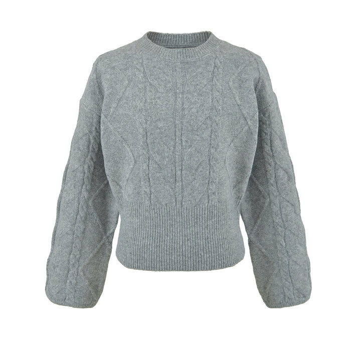 Women's Short Cable Knit Sweater with Fitted Ribbed Cuffs Amarae