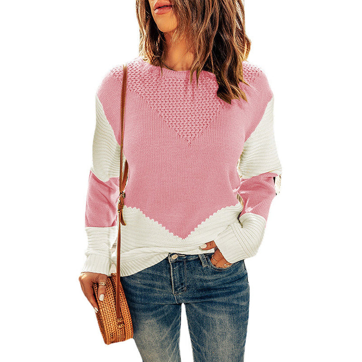 Knitted sweater for women with a modern color block pattern and a textured design Lune London