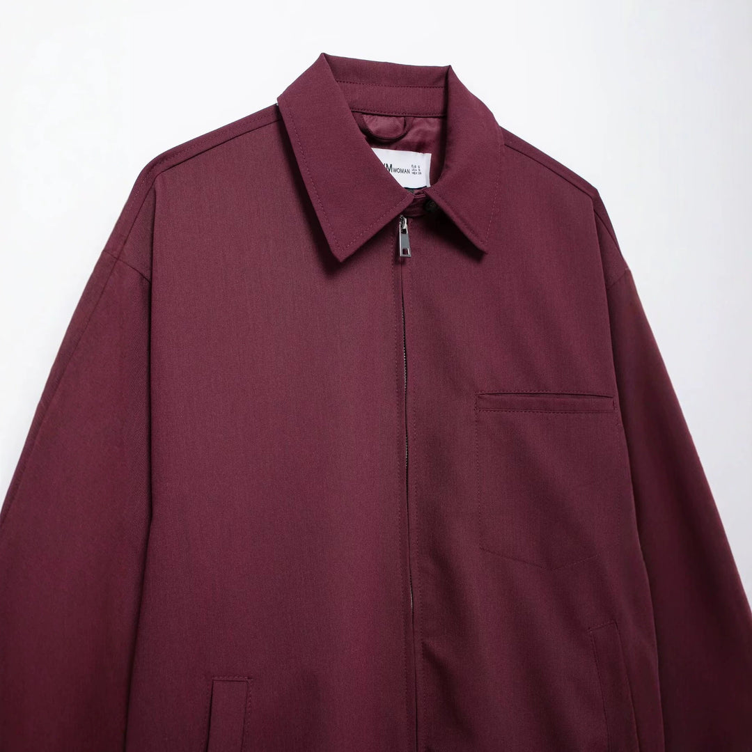 Women's Oversize Blouson Jacket with Full-Length Zipper and Placket Pockets Amarae