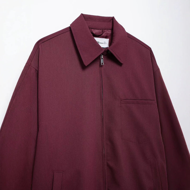 Women's Oversize Blouson Jacket with Full-Length Zipper and Placket Pockets Amarae