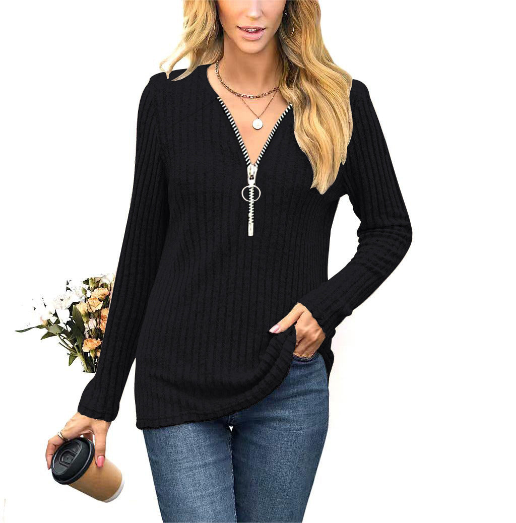 Women's sweater with high-quality zipper and fine rib design Chic and Stil