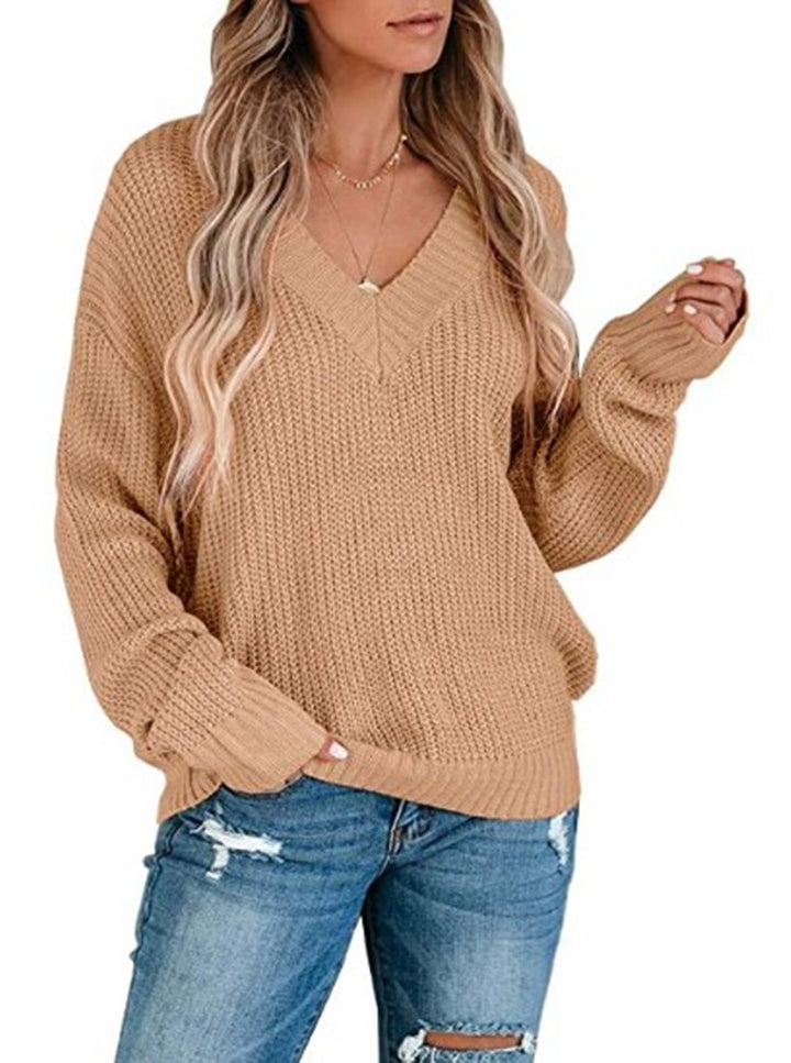 Knitted V-neck sweater for women with a textured pattern and an oversized fit Lune London