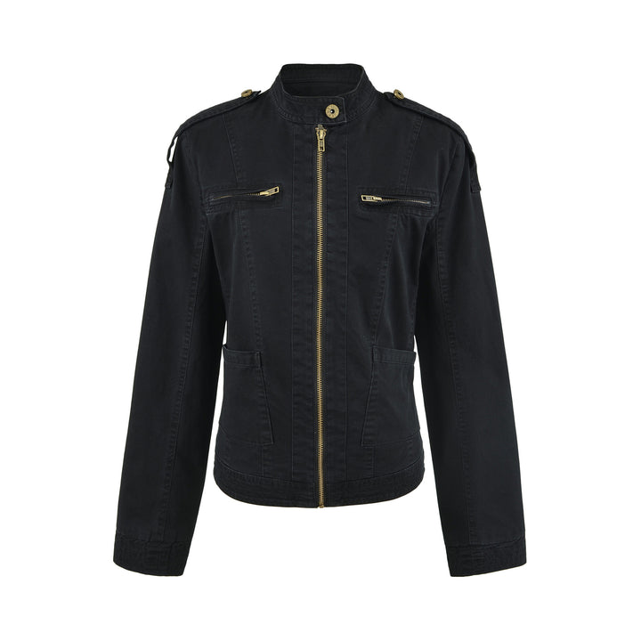 Women's field jacket with stand-up collar, shoulder flaps and golden zippers Amarae