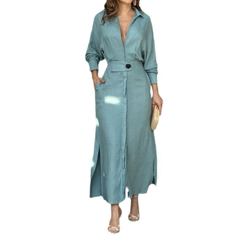 Shirt dress for women with a belt at the waist and side slits Lune London
