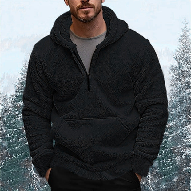 Men's Fleece Hoodie with Short Zip Opening and Kangaroo Pocket Lune London