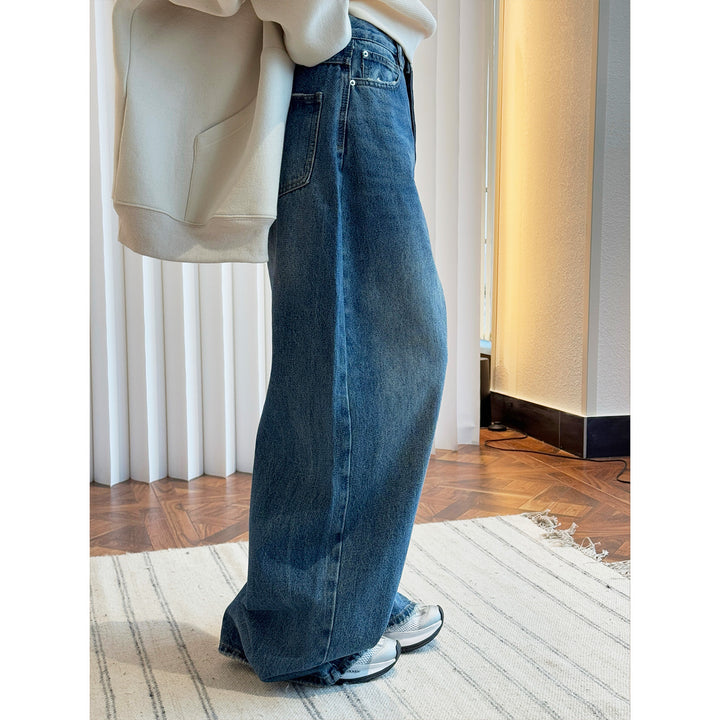 Ladies Extra Wide High-Waist Denim Baggy Pants with Balloon Silhouette and Low Crotch Amarae