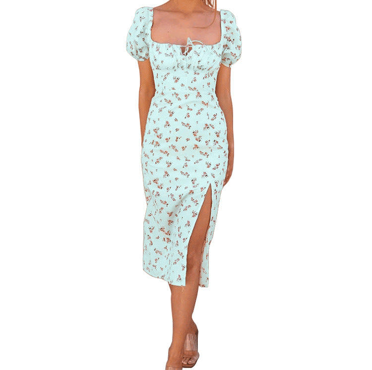 Lune London floral printed puff sleeve midi dress