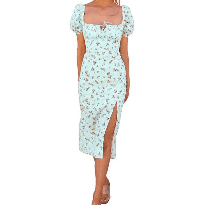 Lune London floral printed puff sleeve midi dress