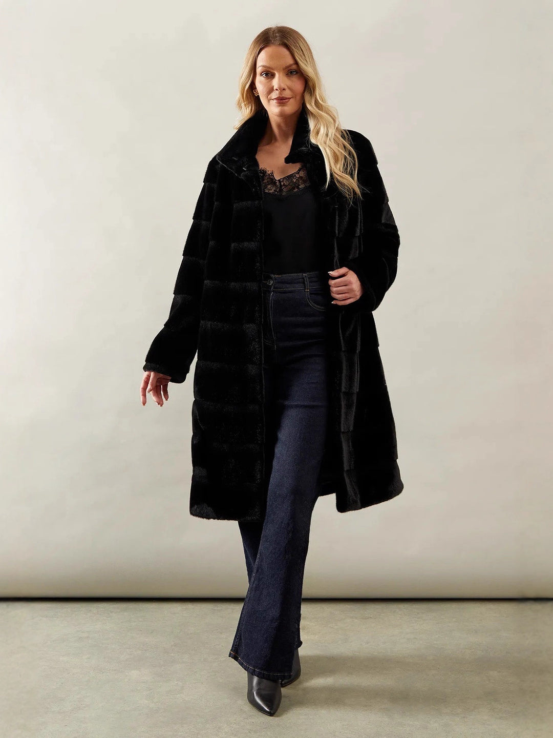 Ladies Cozy Marked Coat with Hidden Belt Lune London