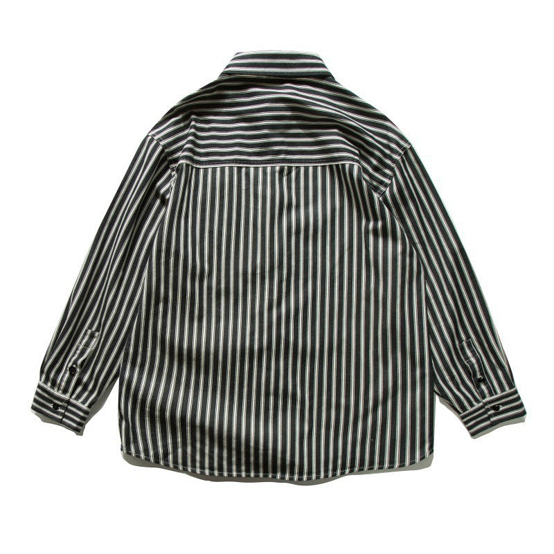 Unisex Oversized Shirt Jacket with Vertical Stripes, Boxy Cut and Chest Pocket Amarae