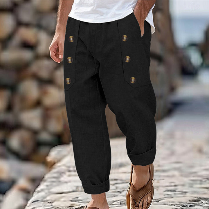 Casual linen pants for men with practical button pockets Lune London