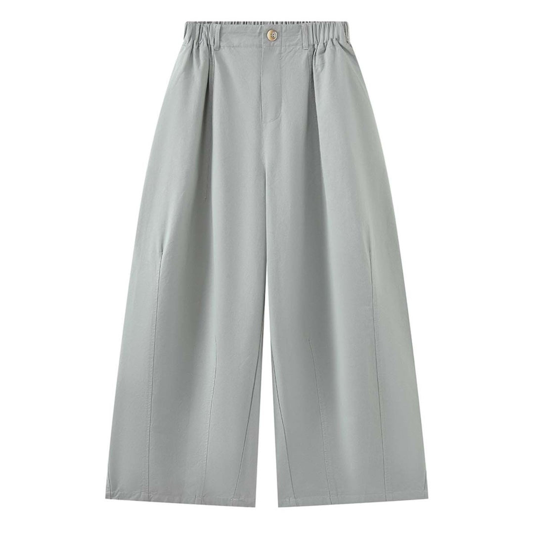 Women's high-waisted wide fabric trousers with concealed elastic waistband and crease Amarae