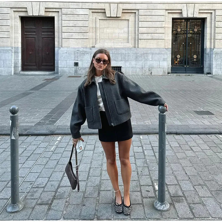 Women Oversized Urban Wool Jacket with Practical Pockets Lune London