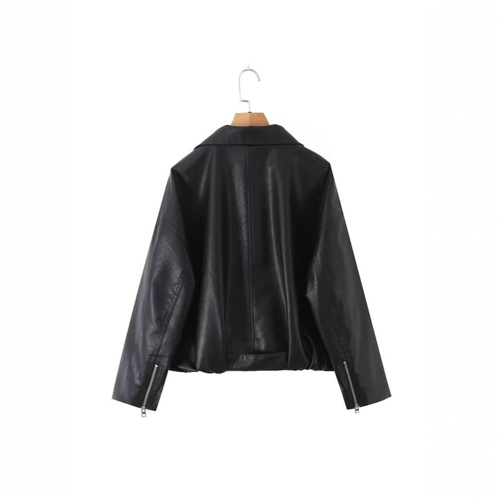 Faux leather jacket for women with a fitted cut and practical zip pockets Lune London