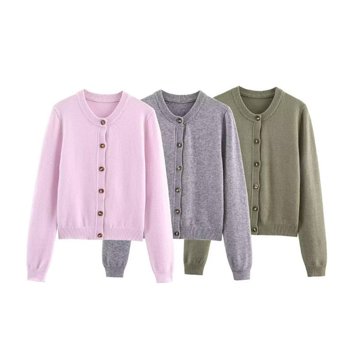 Round neck knitted jacket with button details for ladies Lune London