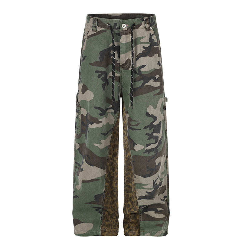 Women's wide cargo pants with camouflage print and leopard contrast stripes Amarae