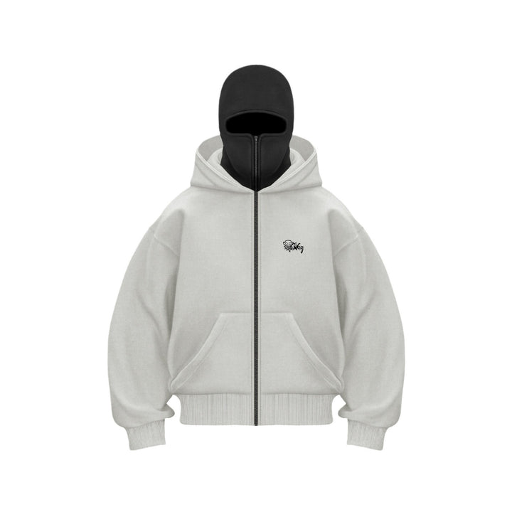 Women's hoodie sweatshirt with integrated face protection and practical zip pockets Lune London