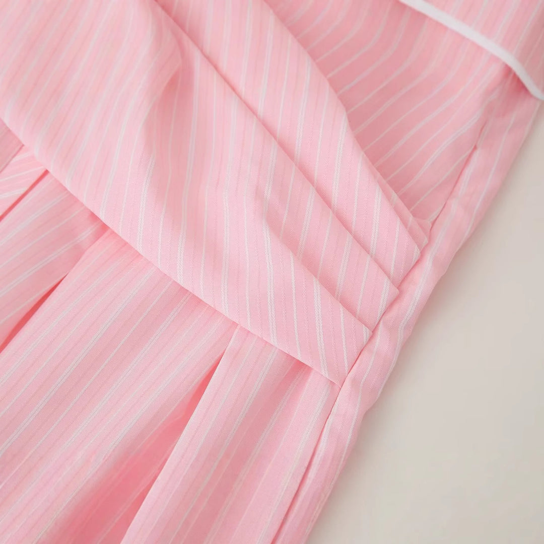 Shirt dress for women with wrapped detail and fine stripe pattern Lune London