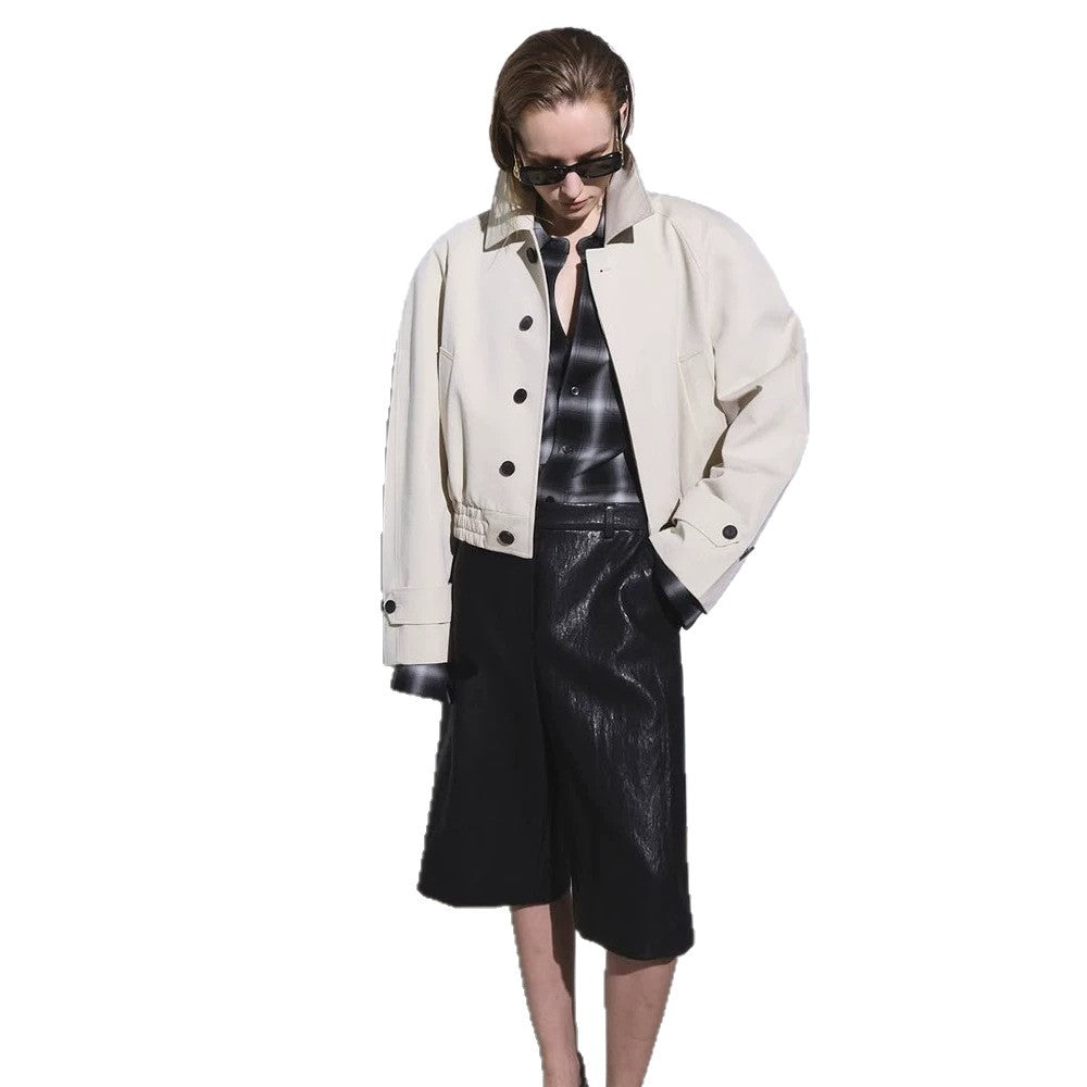 Women's Short Boxy Blouson with Elastic Hem and Distinctive Button Details Amarae