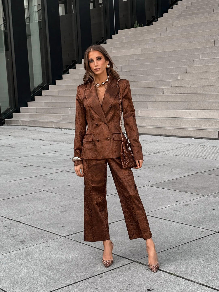 Women Double-Breasted Velvet Blazer and Cropped Pants Co-Ord Set Amarae
