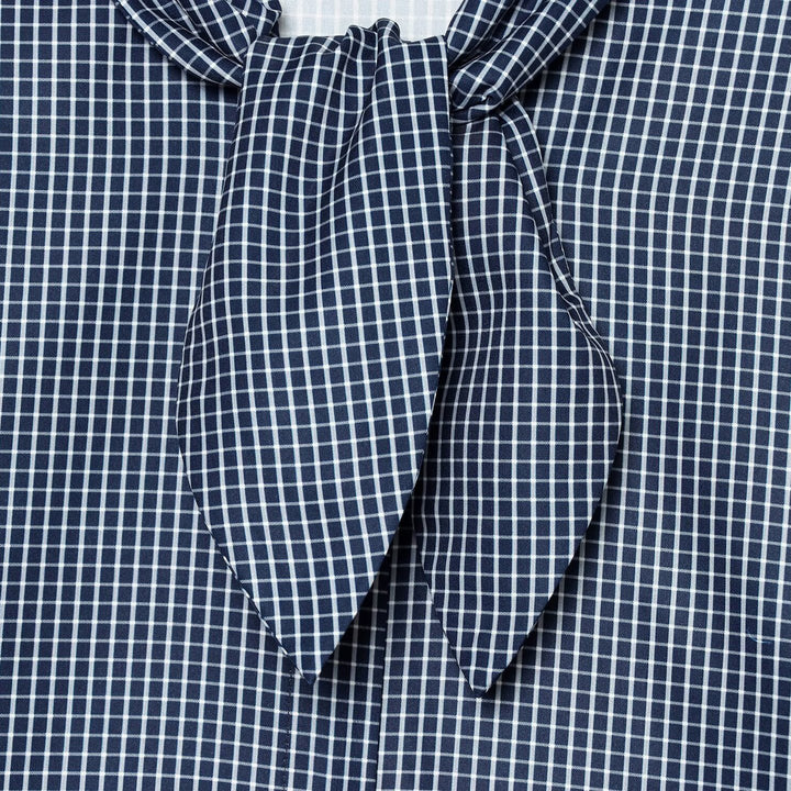 Women’s checkered blouse with bow collar and full button closure Amarae