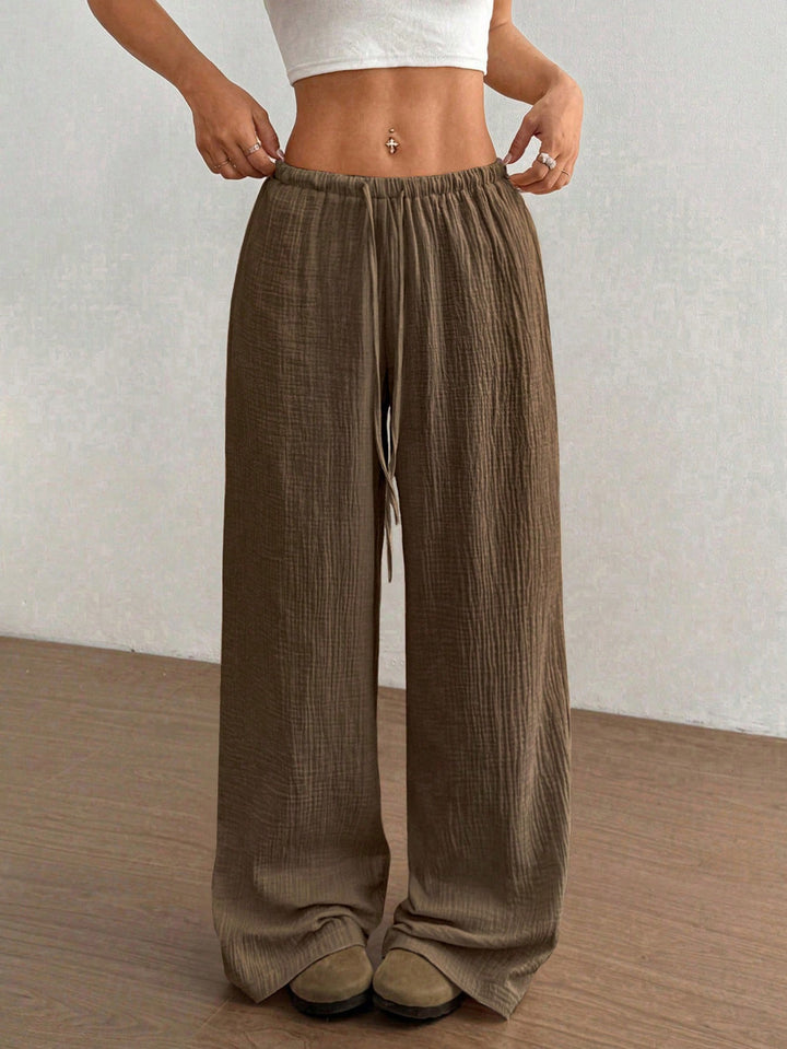 Women Lightweight Linen Look Pants with Wide Leg, Elastic Waistband and Drawstring Amarae
