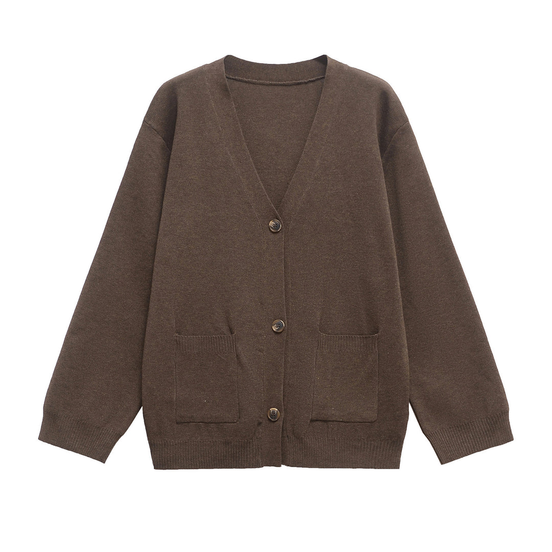 Women's Oversized Knit Cardigan with V-Neck and Patch Pockets Amarae