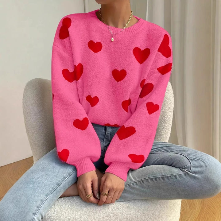 Knitted sweater for women with a catchy heart design and a relaxed fit Lune London
