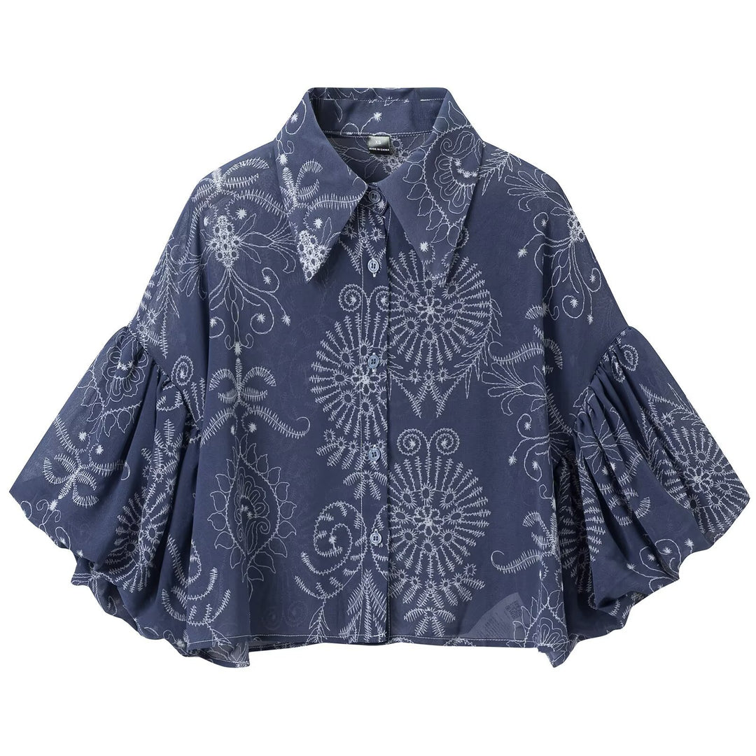 Women's Oversized Button Blouse with Balloon Sleeves and Large Shirt Collar Amarae