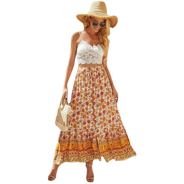 Summer dresses for women long, floral with elastic waist and ruffle finish Lune London