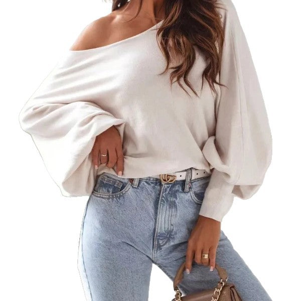 Oversized sweater for women with an asymmetrical cut and a plunge neckline Lune London
